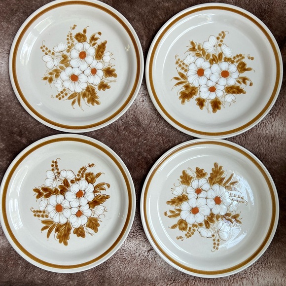 VTG 70s Japan Hand Painted Dried Flowers Mountain Wood STONEWARE Dinner Plate - Picture 10 of 16